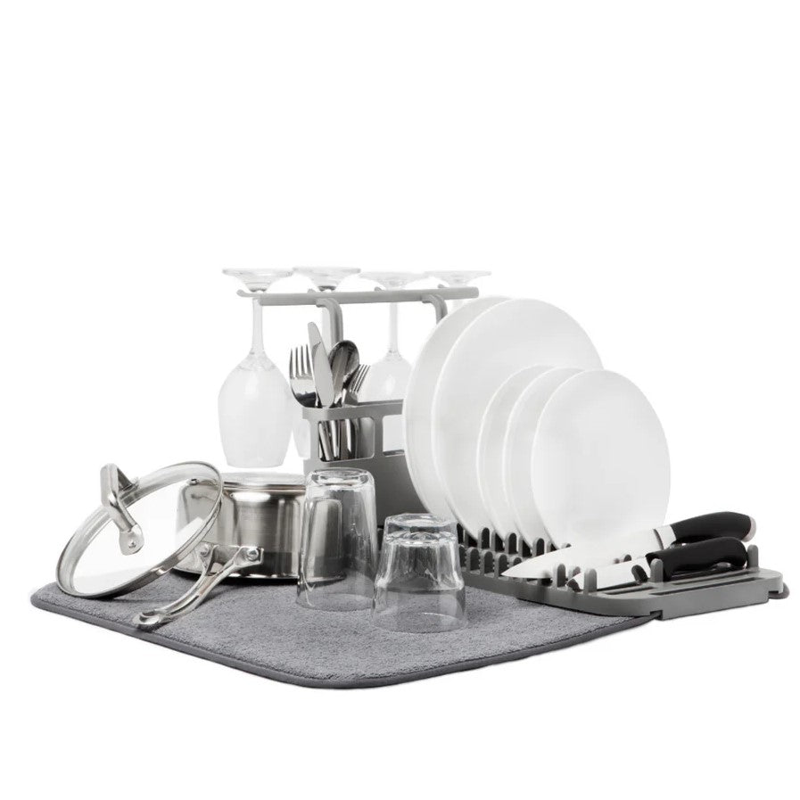 Foldable Dish Drying Rack with Mat and Utensil Caddy