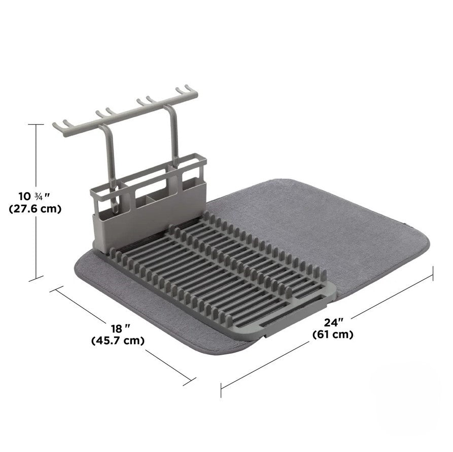 Foldable Dish Drying Rack with Mat and Utensil Caddy