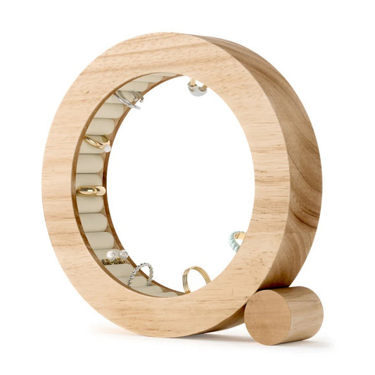 Wooden Jewelry Organizer with Velvet Ring & Earring Display